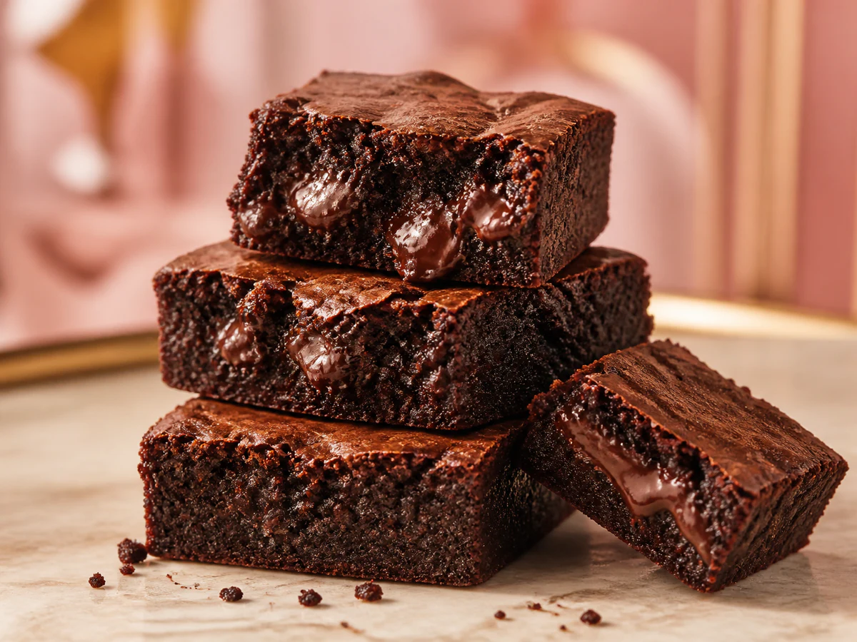 Stack of rich fudgy chocolate brownies