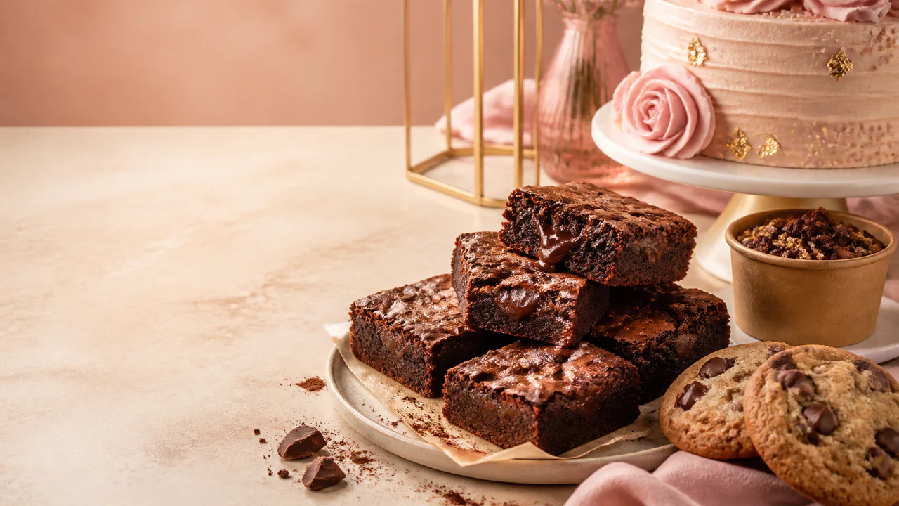 Fresh brownies with melting chocolate